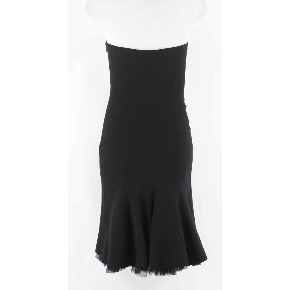 Moschino Sz 8 US Black Crepe Tulle Slip Strapless 100% Wool Fit Flare Dress - Picture 3 of 7